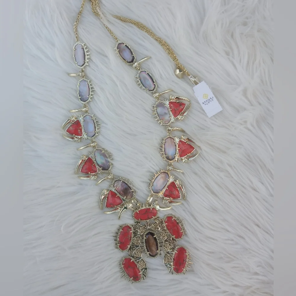 Kendra Scott Gold Odessa Bronze Veined Red Magnesite Statement Necklace - Picture 4 of 16